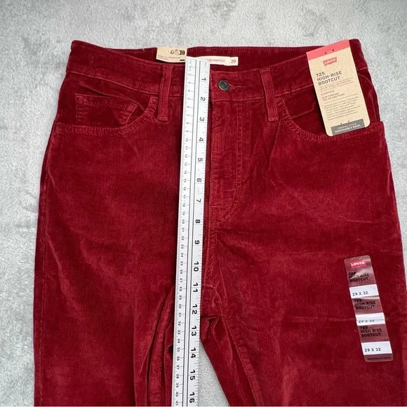 Levi’s 725 High Rise Bootcut Corduroy Jeans Pants Womens 29 Wine Burgundy NWT - Picture 6 of 12